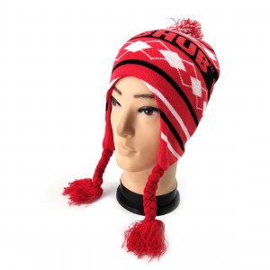 winter custom logo knit earflap beanie hat 