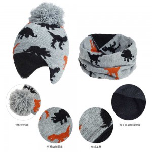 Children 100% Acrylic knitted fleece lining winter ear muff beanie hat with string