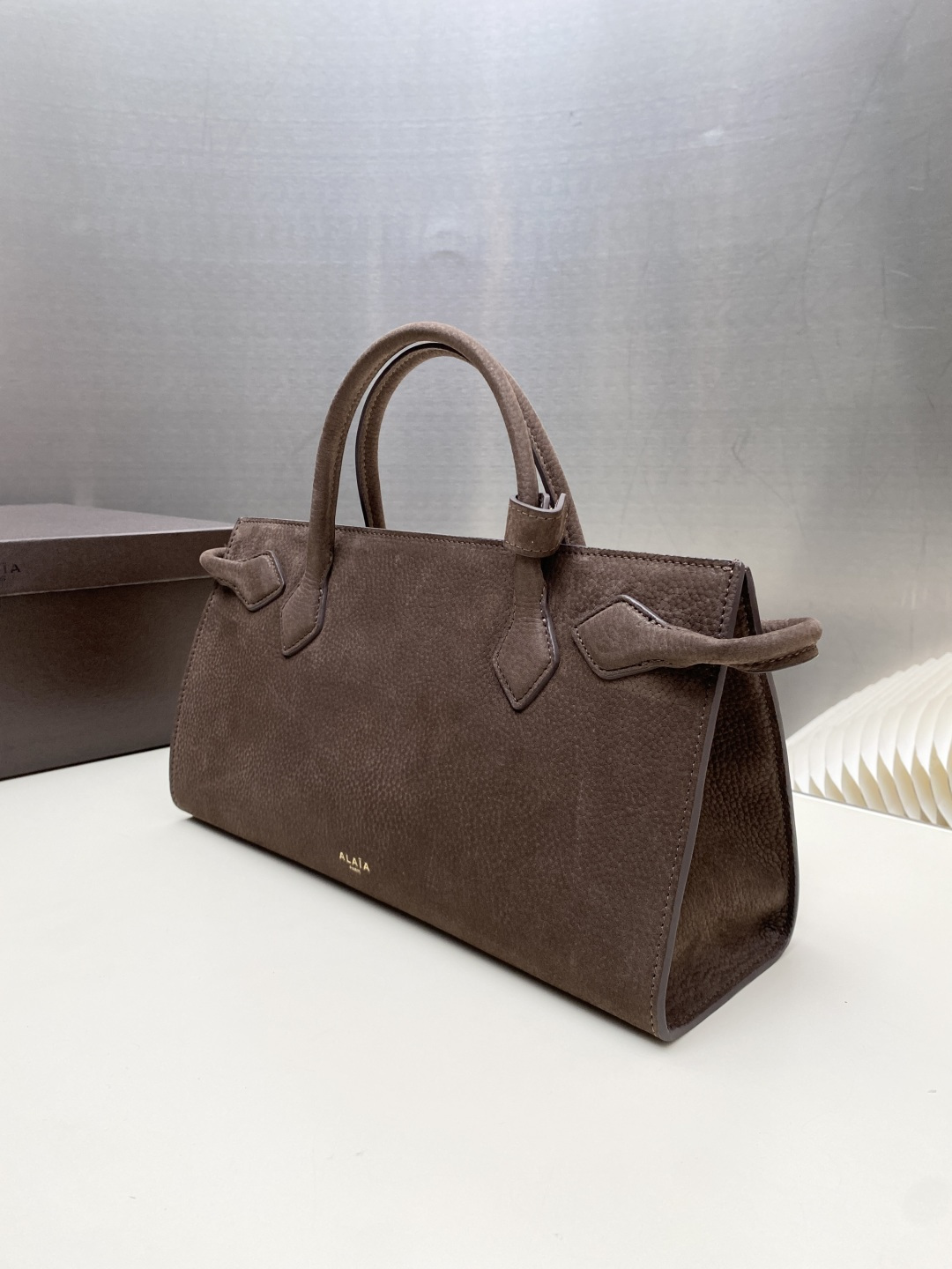 Alaia Women's Le Teckel Canvas Leather Handle Deep Brown Shoulder Bag 